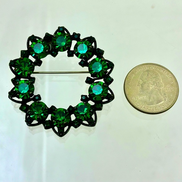 Vintage JOSEPH WARNER Green Rhinestone Brooch - Picture 4 of 6